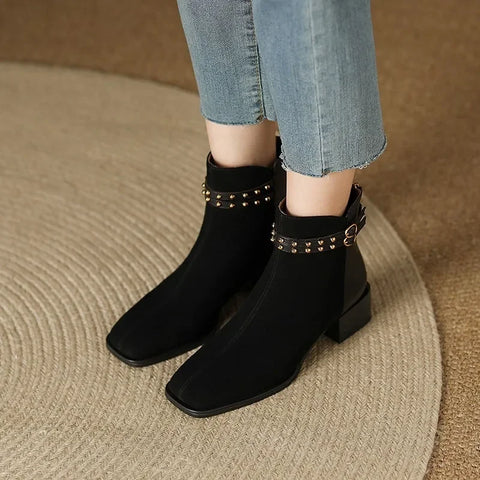 Sonicelife Square Toe Mid Heel Modern Boots Square Heel Ankle 2025  Fashion Women's Shoes Zip Belt Buckle Novelty Women's Boots