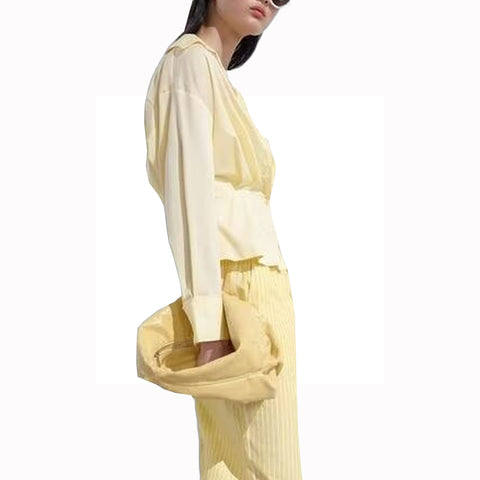 Sonicelife Women's New Striped Shirt Wrapped Chest Inner Lining Waist Slim Fit Commuting Style Single breasted Long sleeved Top