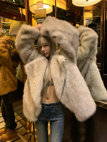 christmas outfit Sonicelife Winter Thick Warm Hairy Shaggy Soft Faux Fox Fur Coat Women Loose Casual Korean Fashion Fluffy Jacket Cardigan 2025