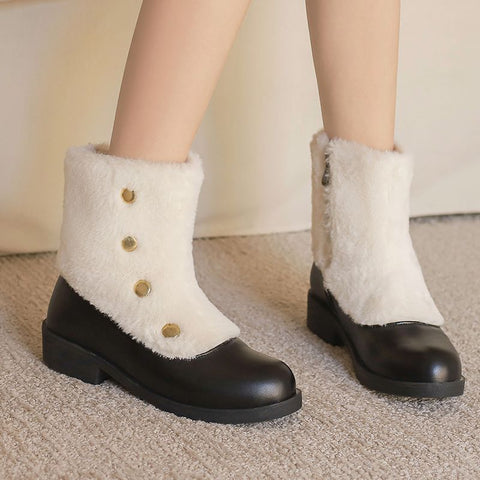 thanksgiving outfit Sonicelife Snow Boots Round Toe Thick Heel 3.5cm Decoration 46 47 48 Leisure Daily Ankle Bota