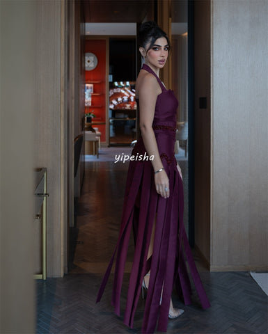 Sonicelife Customized Sexy Classic Beading Sequined Draped A-line Halter Long Dresses Bespoke Occasion Dresses Matching Exquisite Elegant (PRE-ORDER)