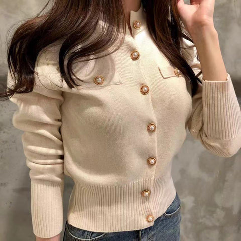 Sonicelife Fashion Women Cardigan Sweater Spring Knitted Long Sleeve Short Coat Casual Single Breasted Korean Slim Chic Ladies Top