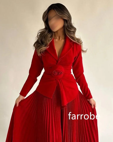 Sonicelife Customized Retro Jersey Pleat Flower A-line V-neck Midi Dresses Prom Dresses Classic Exquisite Modern Style Pastrol Unisex Chine (PRE-ORDER)