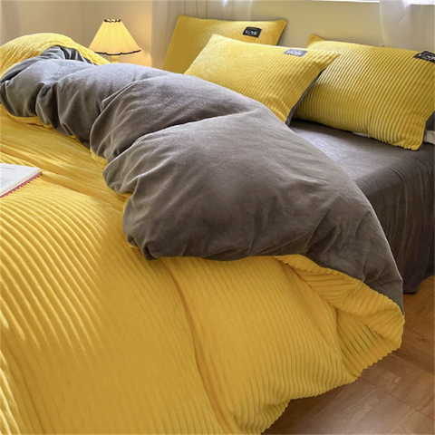 Sonicelife Milk Velvet Four-Piece Bedding Set Winter Coral Velvet Double-Sided Plush Quilt Cover Farai Velvet Winter Bedding Set