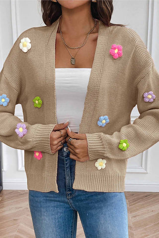 Sonicelife Long Sleeve Floral Knitted Cardigan