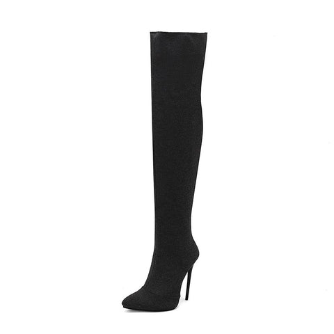 thanksgiving outfit Sonicelife Design Thigh Boots Pointed Toe Stilettos Sexy Stretch Female Booties Size 45 46 47 48 Fashion Party Shoes