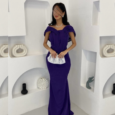 Sonicelife Customized Exquisite Formal Jersey Pleat Ruched Draped Straight Off-the-shoulder Long Dresses Bespoke Occasion Dresses Fashion (PRE-ORDER)