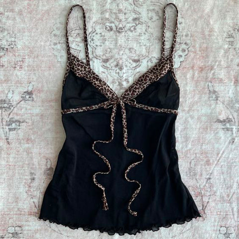 Sonicelife Leopard Print Suspender Emo Girl Sexy Commut Y2K Crop Top American Retro Streetwear Harajuku Aesthetic Hip Hop Chic Women's Tops