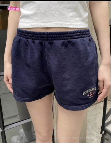 Sonicelife Letter Embroidery Shorts Spring Elastic High Waist Casual Sweatpants Woman American Vintage green Streetwear Y2k Short Pants