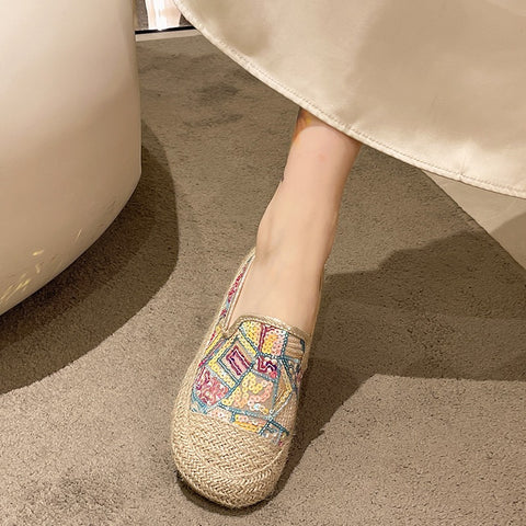 Sonicelife Bling Glitter bohemian fisherman shoes women 2025  paillette moccasins woman flats hemp soft soled mixed color sneakers loafers