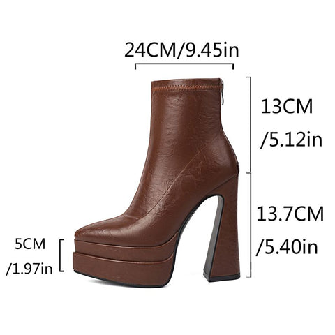 thanksgiving outfit Sonicelife Women Ankle Boots Pointed Toe Double Platform 5cm Zipper Ultrahigh Heels 13.7cm Plus Size 45 46 Fashion Party Booties