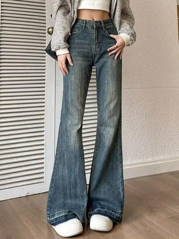 Sonicelife-Vintage High Rise Flare Jeans