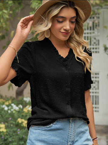 Sonicelife-Casual Chiffon Button Up V-Neck Blouse