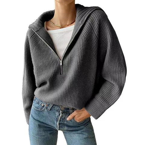 Black Friday Sonicelife Casual Knitted Zipper Lapel Sweaters Women Korean Loose Solid Pullover Sweater Female Autumn Chic Retro Street All-matching Tops