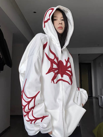 Sonicelife Embroidery Punk Spider Zip Up Hoodie