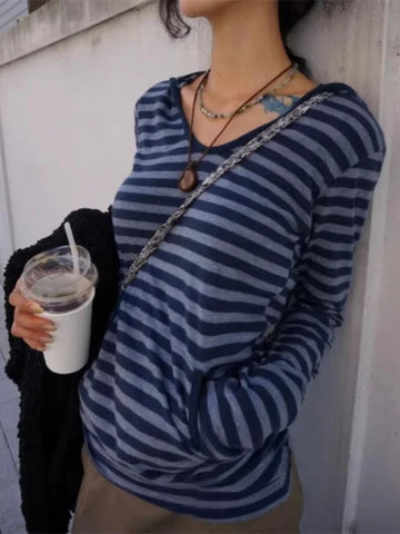 Sonicelife 2025 Women Clothes Striped Fashion Hoodies Korean Long Sleeve Hooded Sweatshirt Casual Tees Vintage Hoodie Goth Y2k Tops