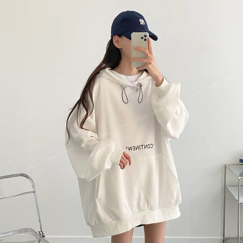 christmas outfit Sonicelife Sweatshirt women's solid color plus velvet design niche gray reprint 2025 spring and autumn new Korean version oversize hooded