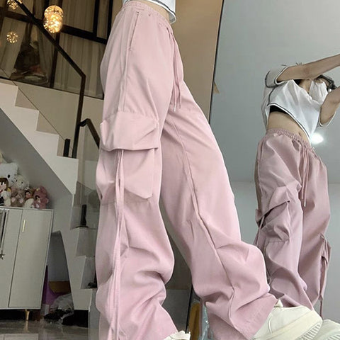 Sonicelife Causal Baggy Cargo Pants High Waist Y2K Big Pockets Streetwear Student Trousers Loose Fall Korean Solid Female Pants