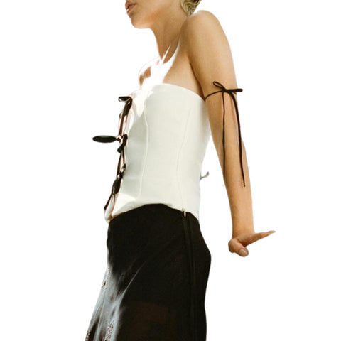 Sonicelife Women's New Strapless Wrapped Chest Top with Bow Tie Decoration for a Sweet and Elegant Inner Style
