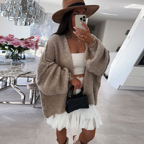 Black Friday Sonicelife Casual Knitted Solid Open Cardigan Women Loose Warm Long Sleeve Sweaters Female Autumn Elegant Fashion Simple Daily Outwear