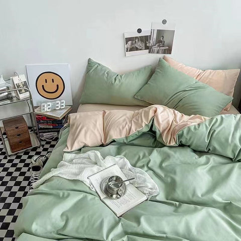 Sonicelife Ins Nordic Style Bedding Set Flat Sheet Duvet Cover Pillowcase Single Double Queen Size Bed Linen Boys Girls Soft Home Textile