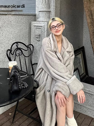 christmas outfit Sonicelife Spring Winter Long Oversized Fluffy Thick Warm Soft Faux Mink Fur Coat Women Elegant Luxury Chic Furry Overcoat 2025