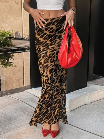 Sonicelife Leopard Print Maxi Skirt