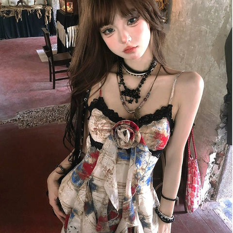 Sonicelife American Sexy Camis Women Sweet Print Slim Spaghetti Strap Tank Top Design High Street Coquette Asymmetrical Tees Summer New