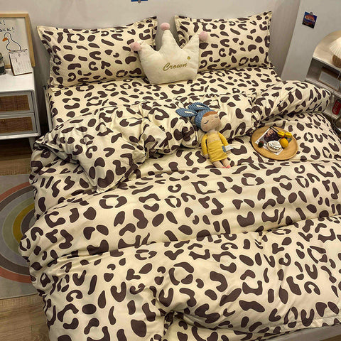 Sonicelife INS Blue And White Cow Stripe Cartoon Bedding Set Cute Animal Quilt Cover Soft High Quality Polyester Sheet Bedroom Decor