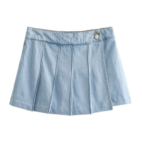 Sonicelife Women's New Skirts, Fashionable pleated skirts, slimming and versatile midi denim mini shorts