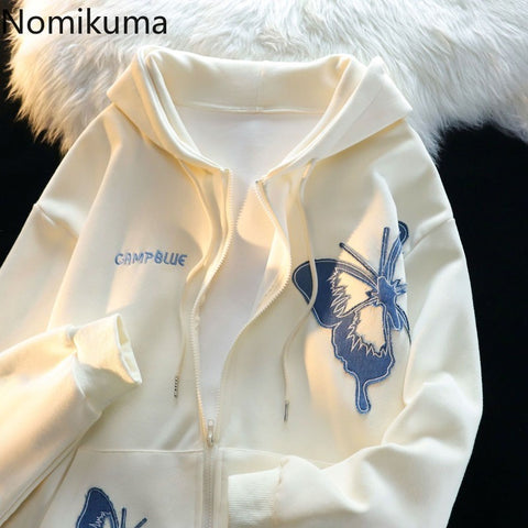 Sonicelife 2025 Women Clothing Y2k Hoodies Jackets Streetwear BF Casual Sweatshirts Oversized Tops Chic Hooded Butterfly Hoodie Ropa Mujer