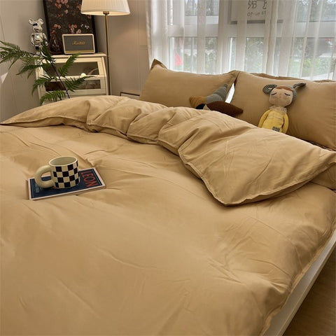 Sonicelife Ins Purple Solid Color Bedding Set Flat Bed Sheet Duvet Cover Single Double Full Queen King Bedclothes Ins Pure Bedroom Linen