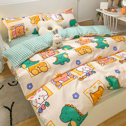 Sonicelife Cute Bedding Set Fashion Single Double Size Flat Sheet Duvet Cover Pillowcase Soft Microfiber Boys Girls Bed Linen