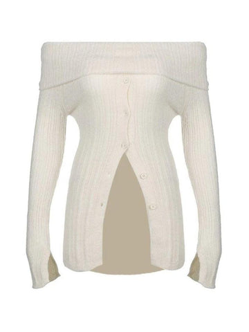 Sonicelife-Split Buttoned Ribbed Knit Top