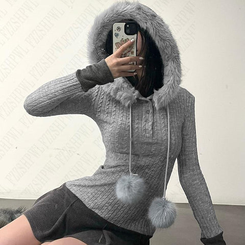 Sonicelife Korean Y2K Kawaii Casual Sweater Winter Warm Women's Attitude Interesting Cute Clothing Maiden Personality Fashion Punk Knitwear