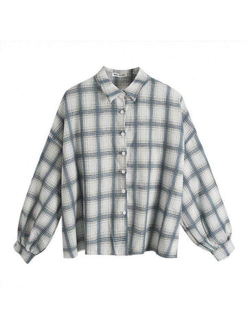 Sonicelife Checkered Puff Sleeve Button Blouse