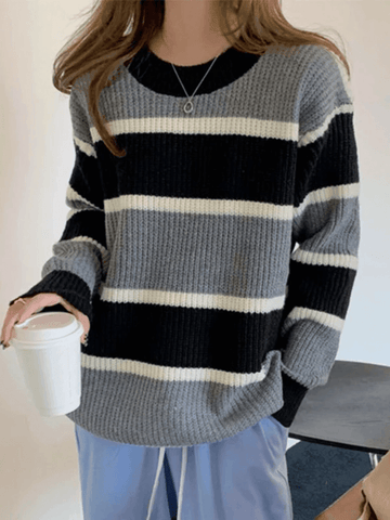 Back To School Sonicelife Color Block Striped Knit Sweater