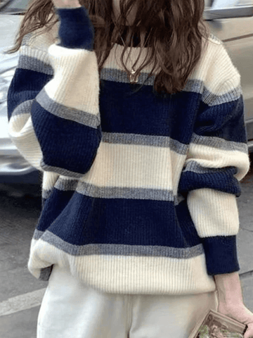 Back To School Sonicelife Color Block Striped Knit Sweater