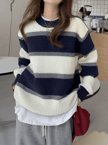 Back To School Sonicelife Color Block Striped Knit Sweater