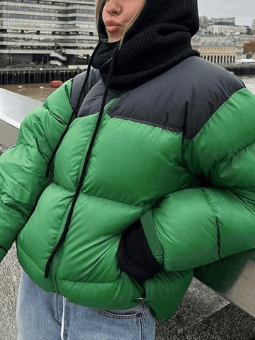 Sonicelife Color Block Zip Up Puffer Jacket