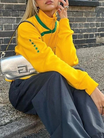 Back To School Sonicelife Contrast Color Hooded Loose Sweatshirt
