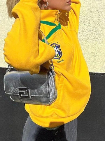 Back To School Sonicelife Contrast Color Hooded Loose Sweatshirt