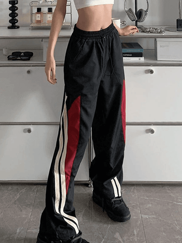 Sonicelife Contrast Paneled Black Baggy Sweatpants