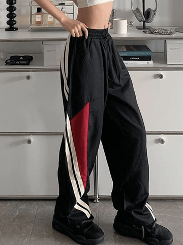 Sonicelife Contrast Paneled Black Baggy Sweatpants