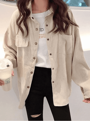 Sonicelife Corduroy Long Sleeve Button Blouse