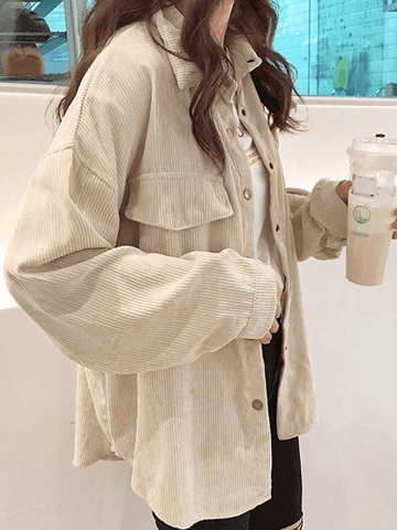 Sonicelife Corduroy Long Sleeve Button Blouse