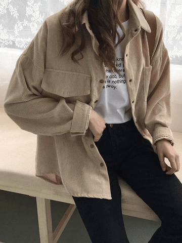 Sonicelife Corduroy Long Sleeve Button Blouse