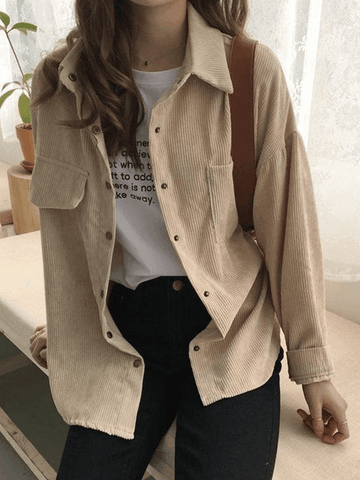 Sonicelife Corduroy Long Sleeve Button Blouse