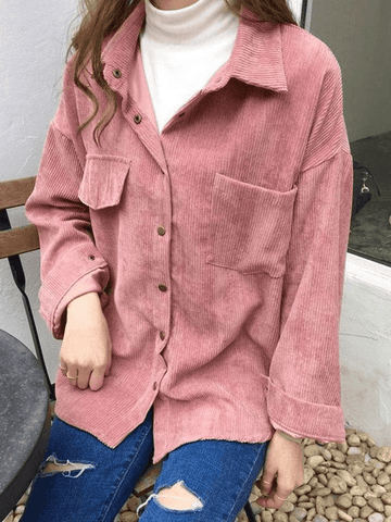 Sonicelife Corduroy Long Sleeve Button Blouse