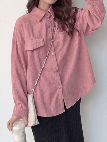 Sonicelife Corduroy Long Sleeve Button Blouse